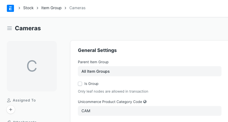 Bravo Hub ERP item group