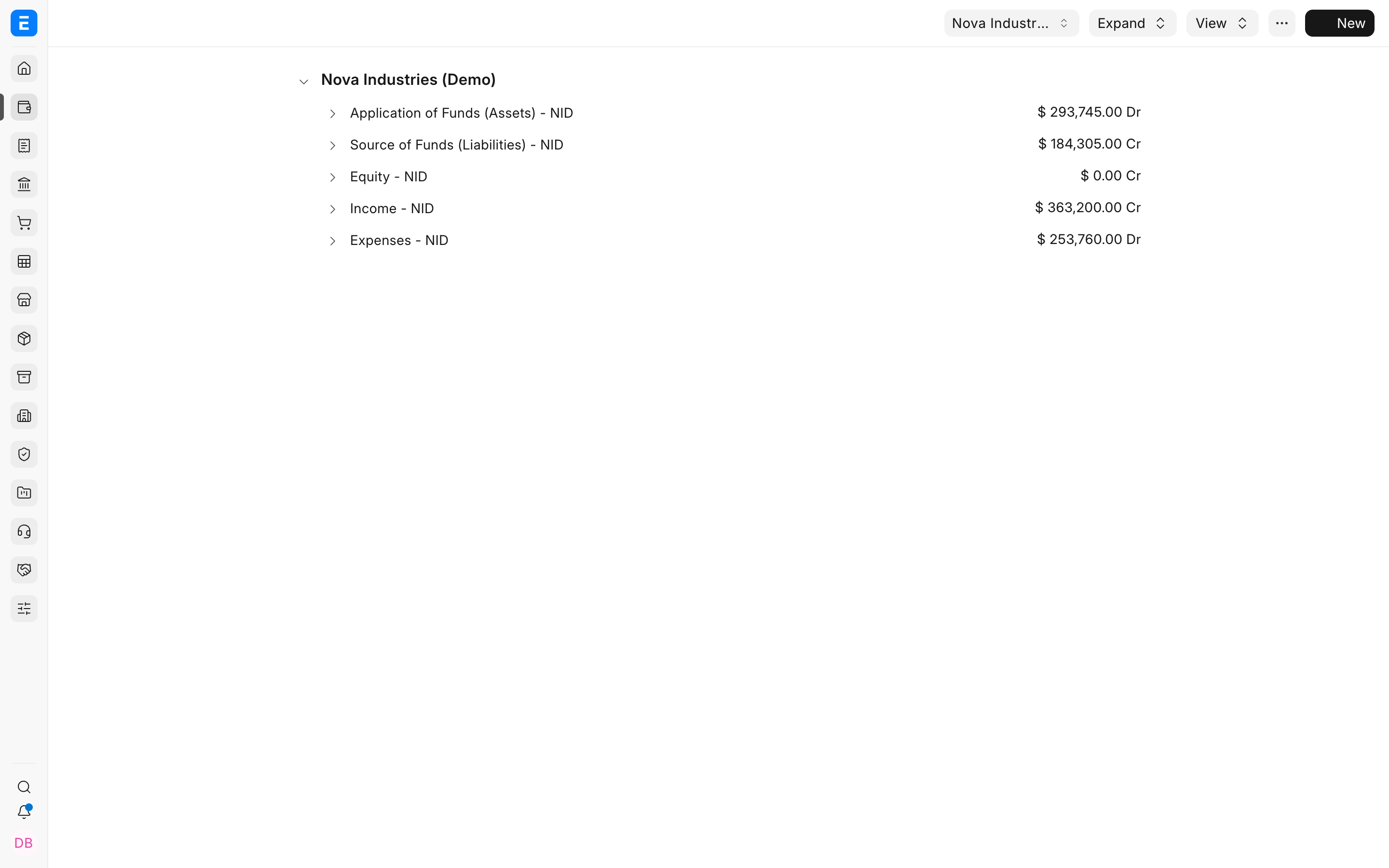 Nova Electronics Trading Chart of Accounts used to locate an equity withdrawal account