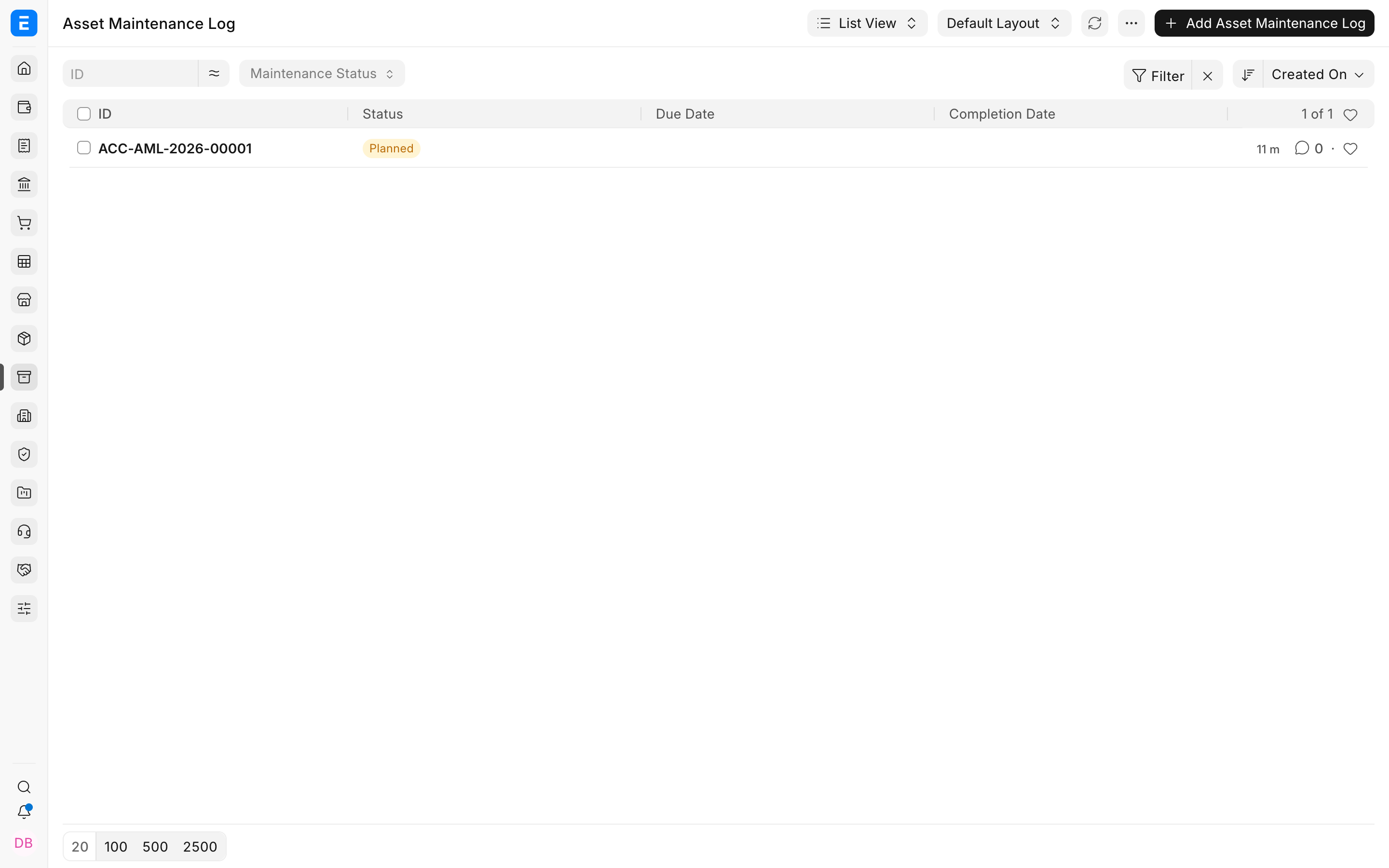 Planned Asset Maintenance Logs in Bravo Hub ERP