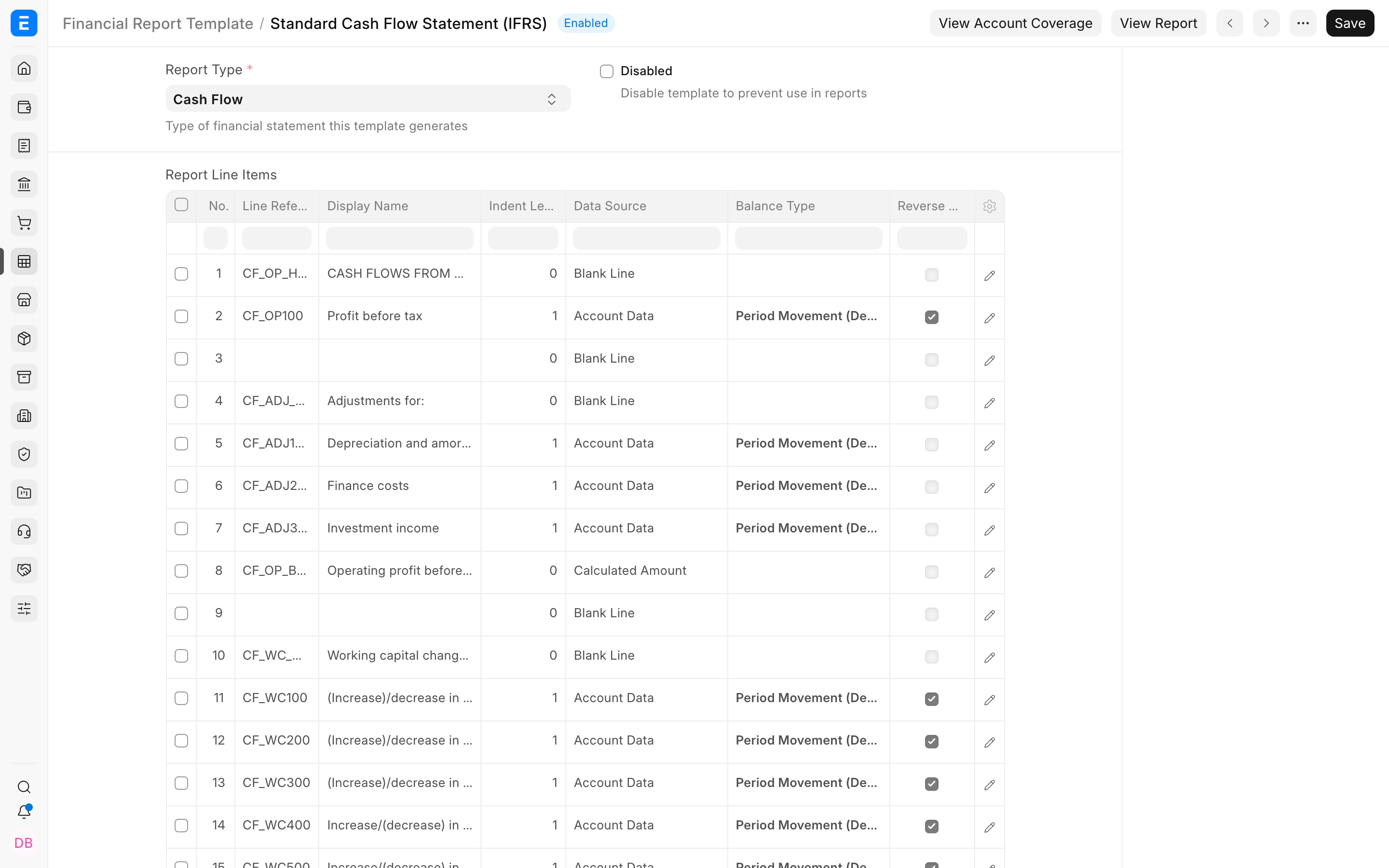 Standard Cash Flow Statement Financial Report Template opened on the Nova Industries demo site