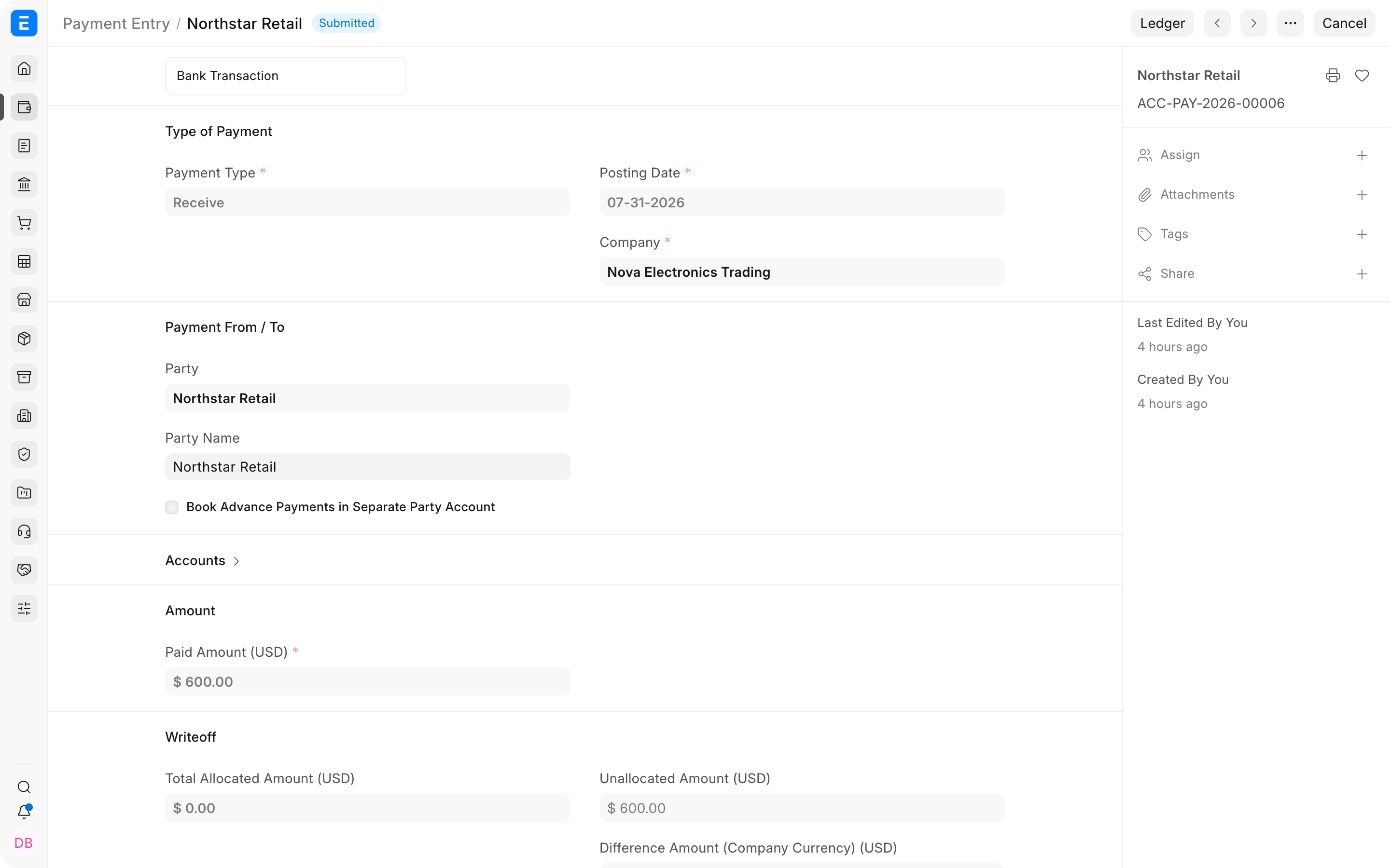 Post Dated Cheque Entry in Bravo Hub ERP