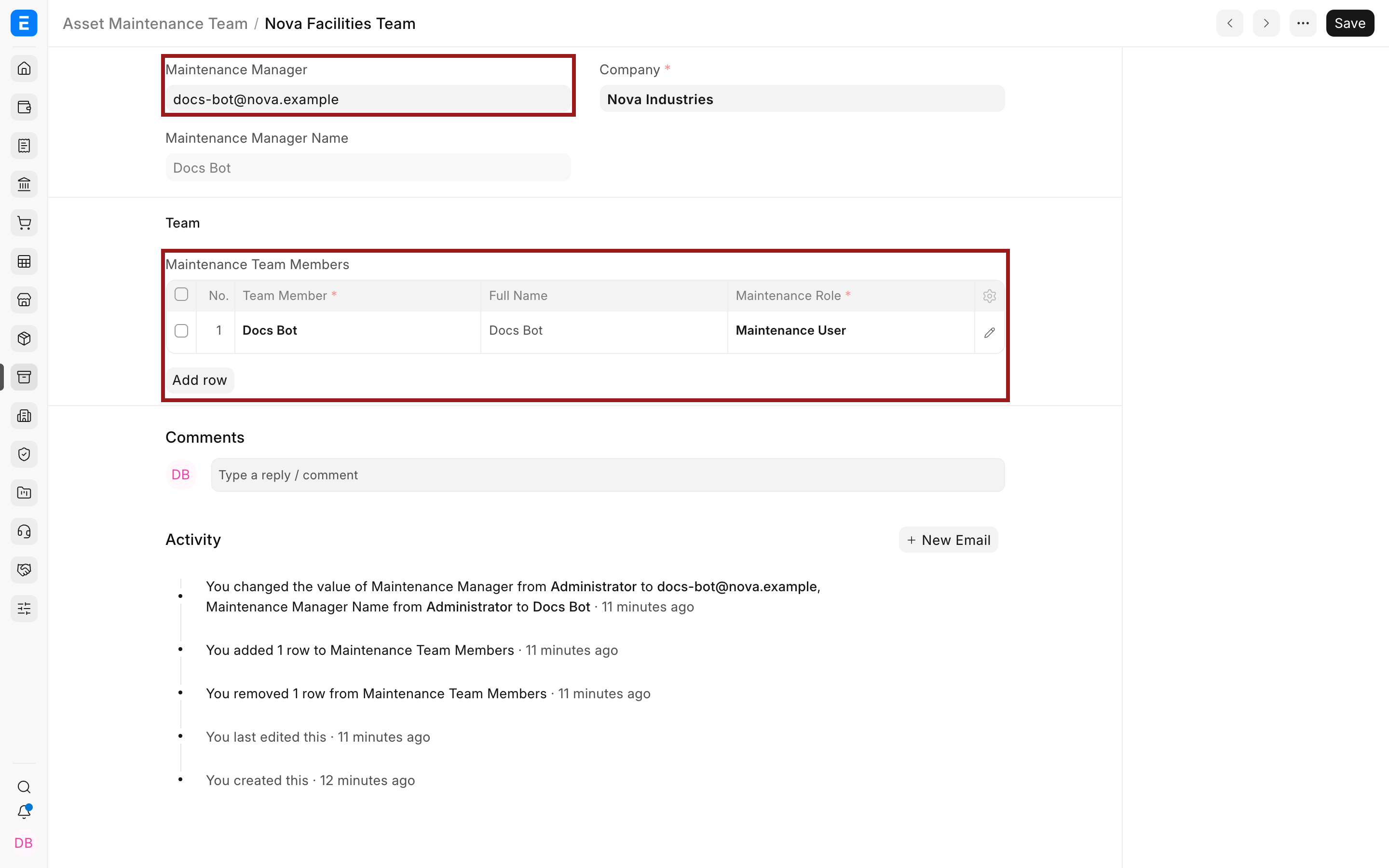 Nova Facilities Team in Bravo Hub ERP Asset Maintenance