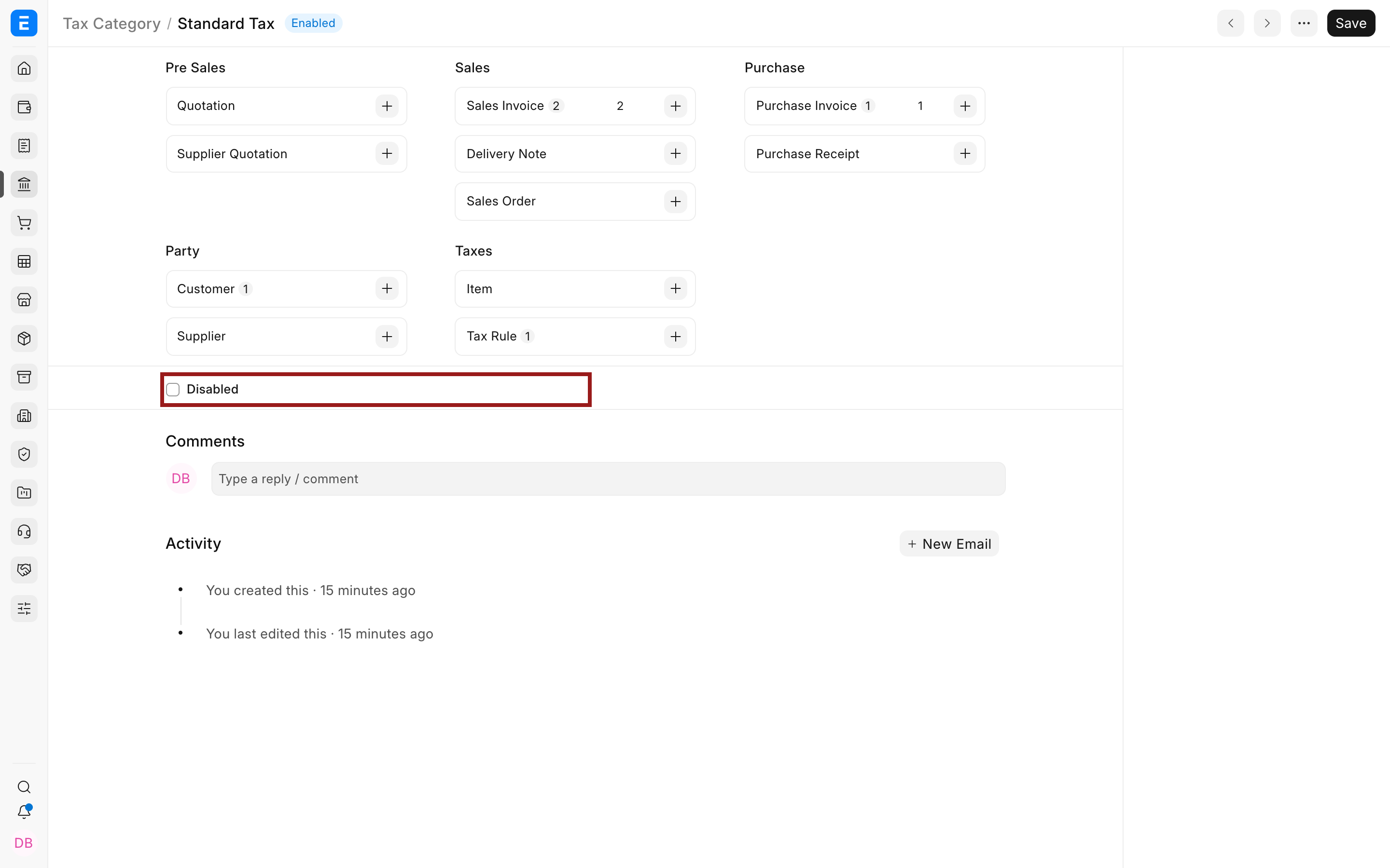The Standard Tax category in Bravo Hub ERP