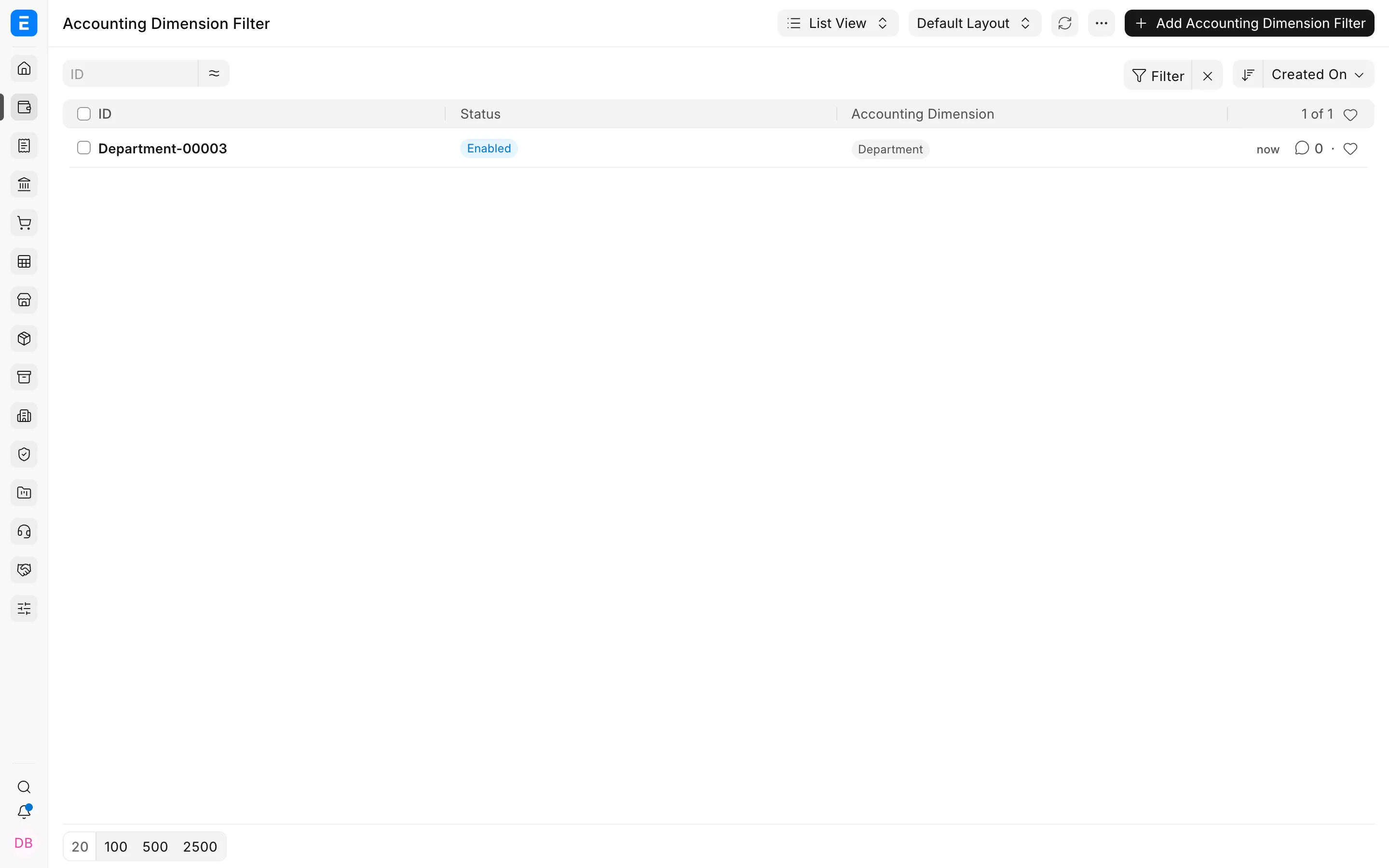 Accounting Dimension Filter list in Bravo Hub ERP