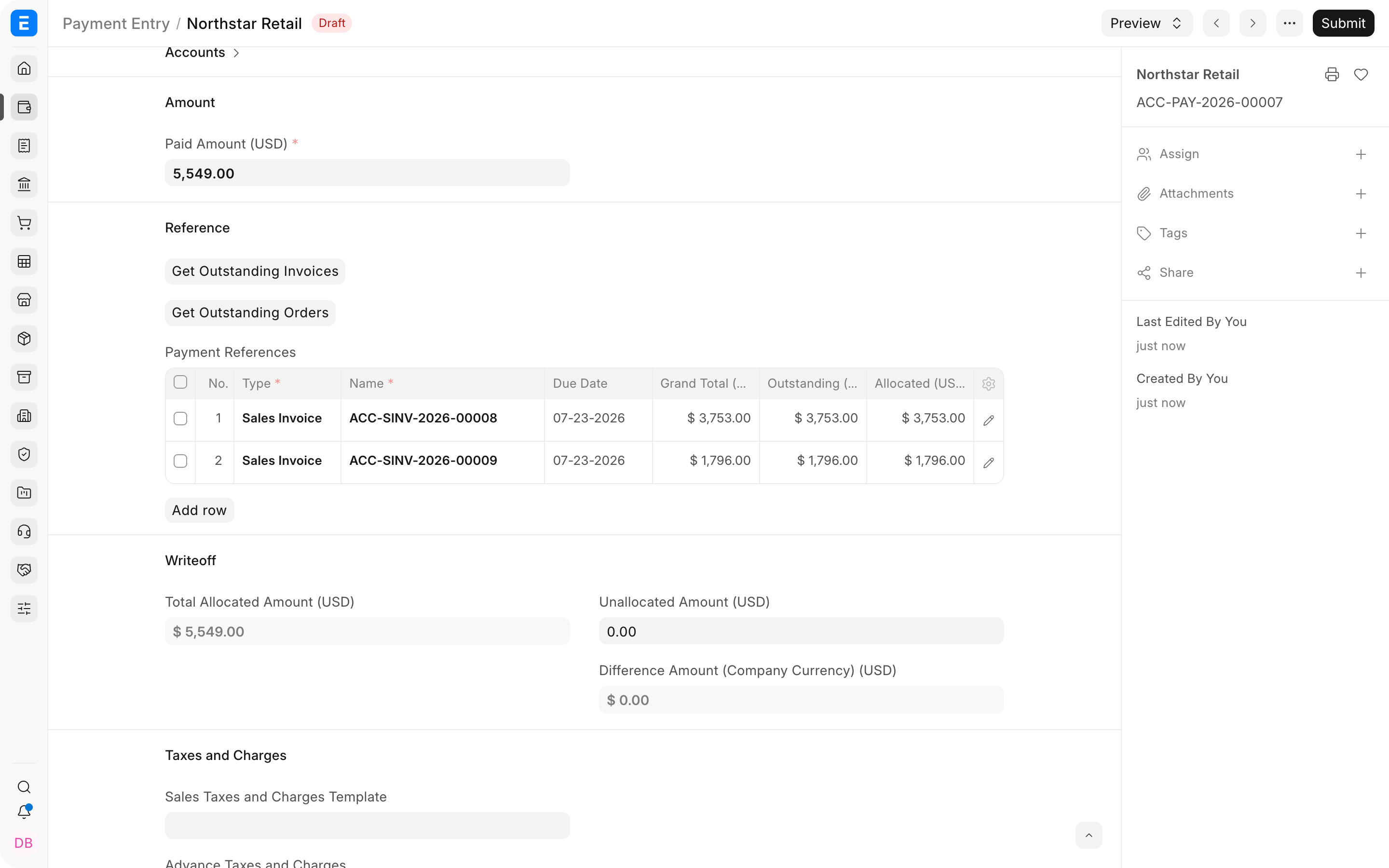 Allocate a bulk customer payment across multiple invoices in Bravo Hub ERP