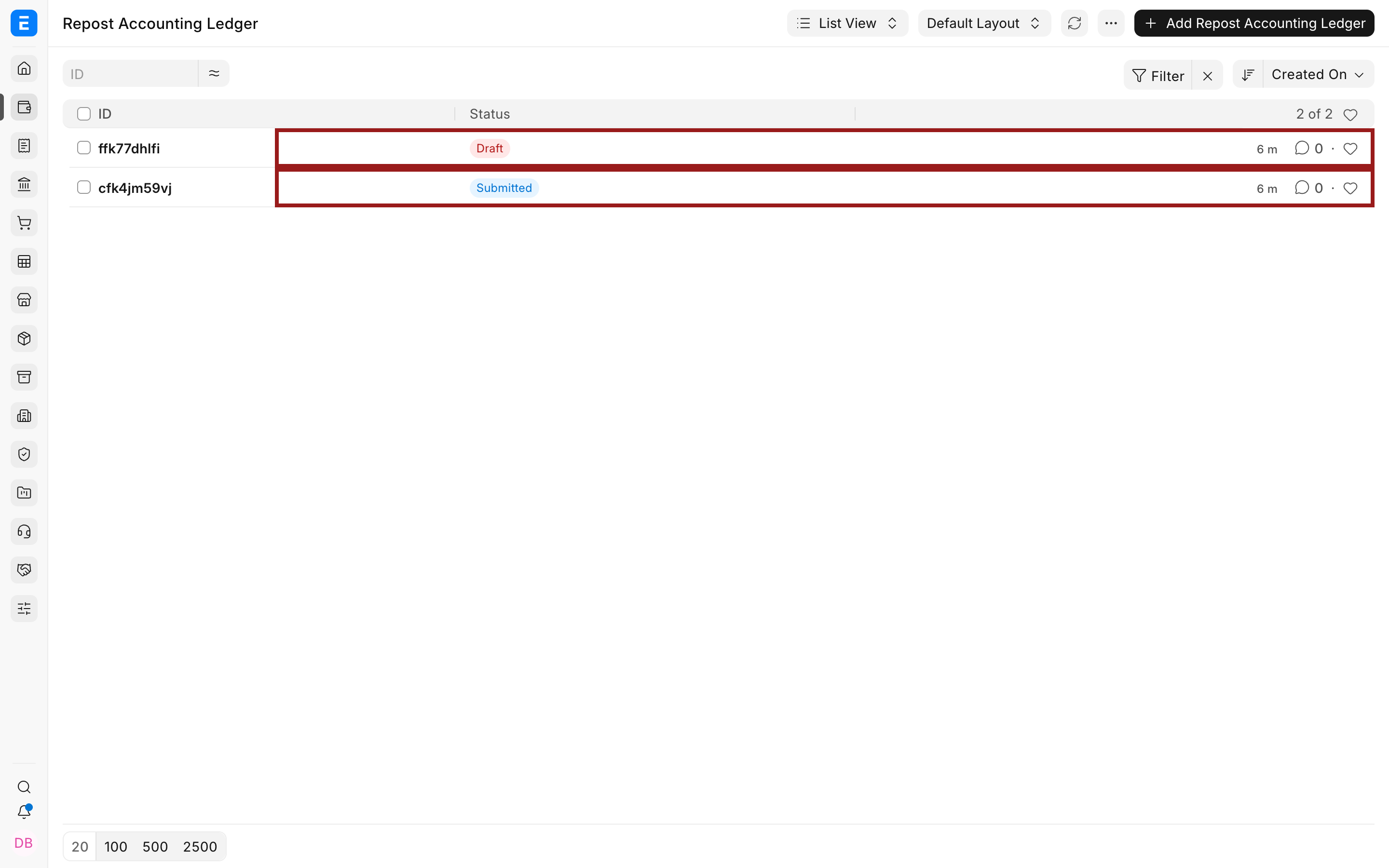 Draft and submitted Repost Accounting Ledger records in Bravo Hub ERP