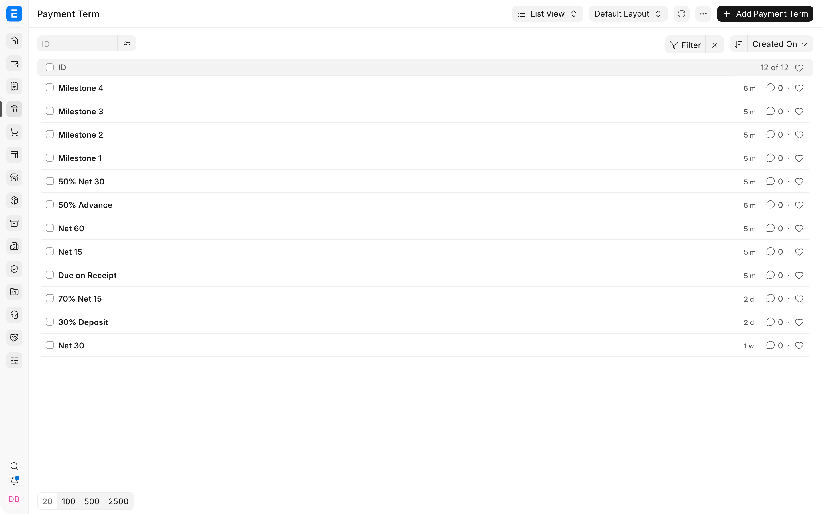 Reusable Payment Term records in Bravo Hub ERP