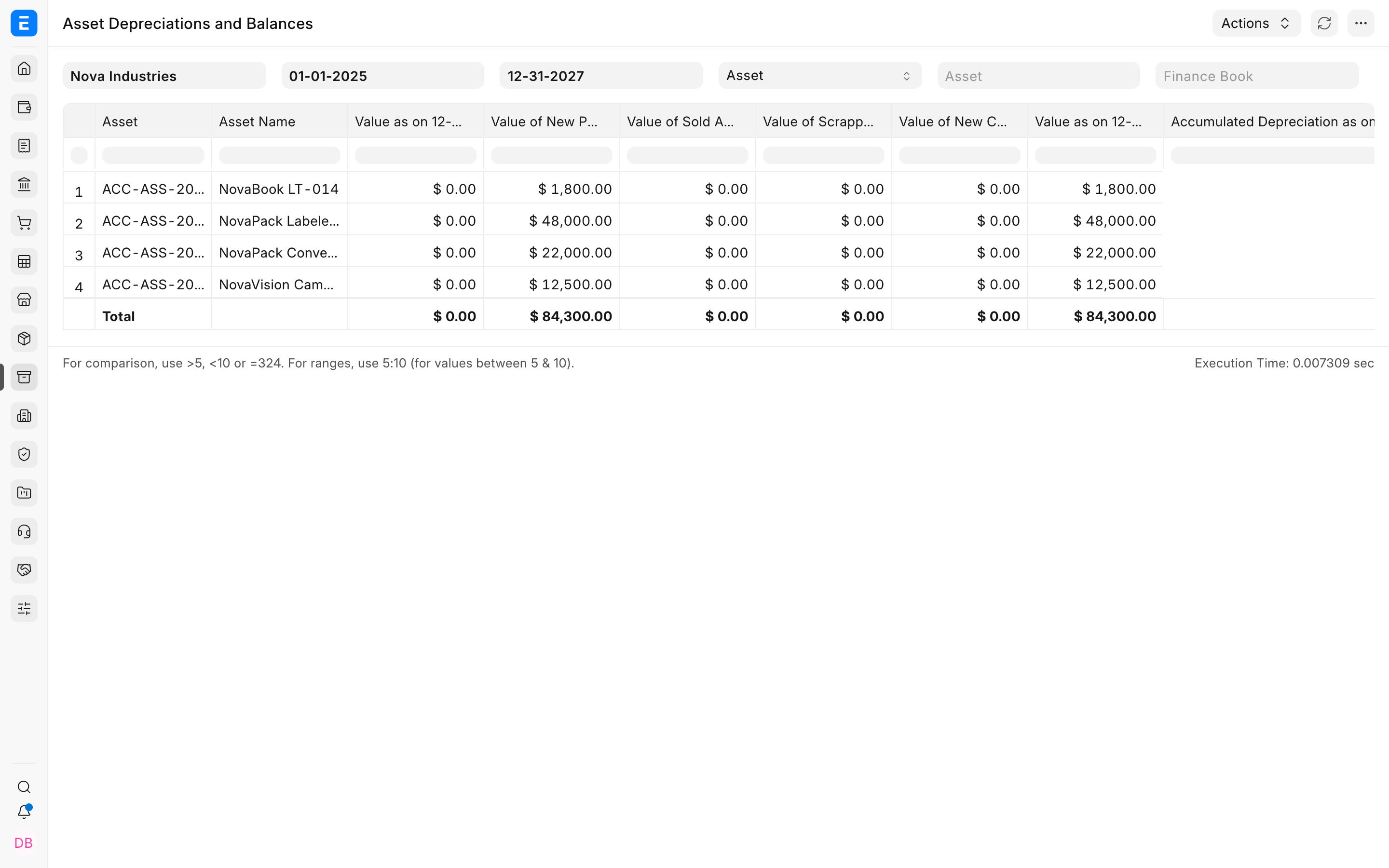Report used to verify depreciation after shift allocation