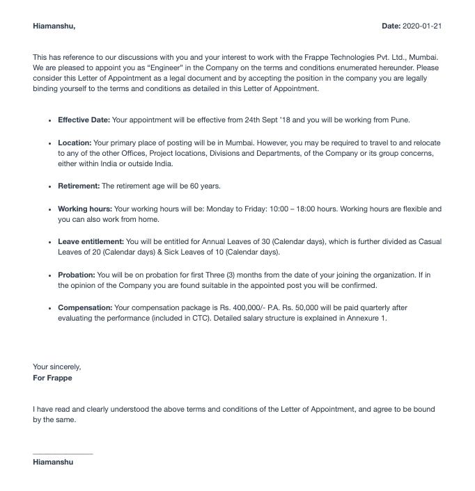 Appointment Letter